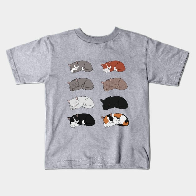 Sleeping Six Cats Kids T-Shirt by rmcbuckeye